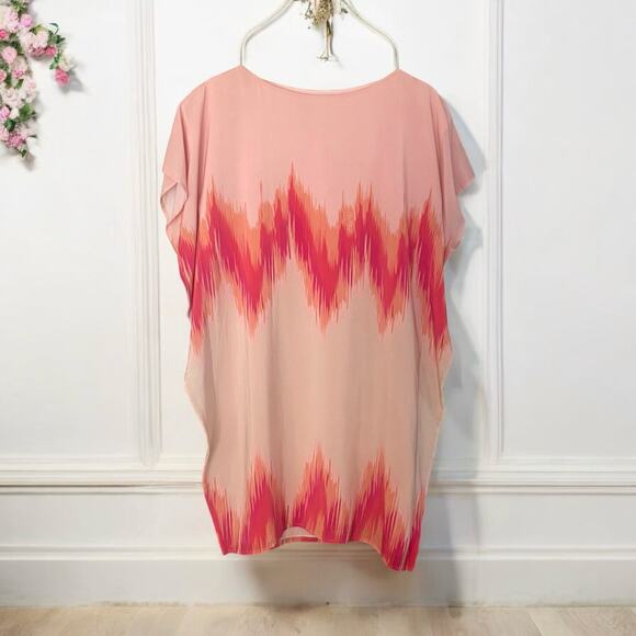 MARIE OLIVER Silk Kimono Mini Dress Small Blush Pink Orange Fuchsia Billowy READ - Picture 1 of 11